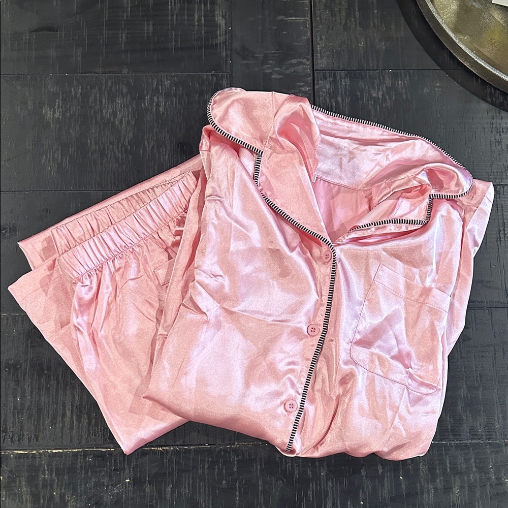 Elegant Pink Satin Pajama Set